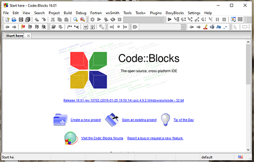 codeblocks welcome screen