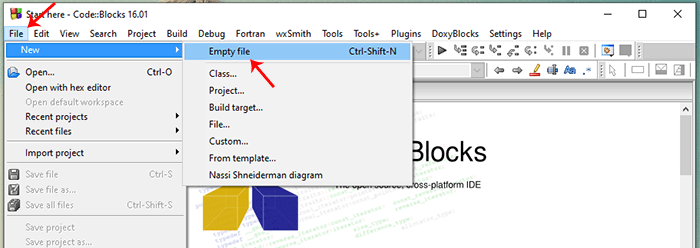 open empty file in codeblocks