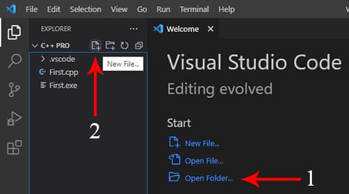 open file and folder in vs code