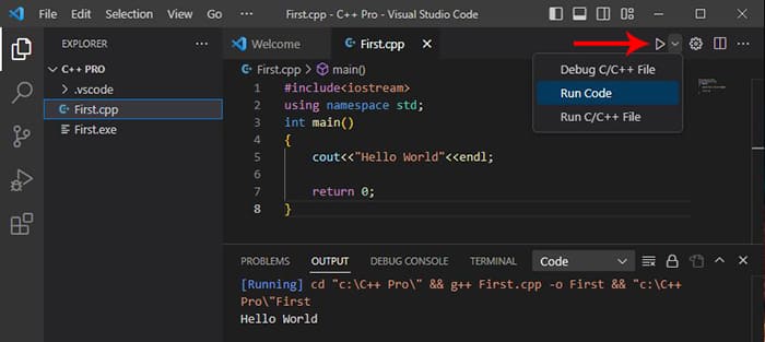 run c++ code in visual studio code