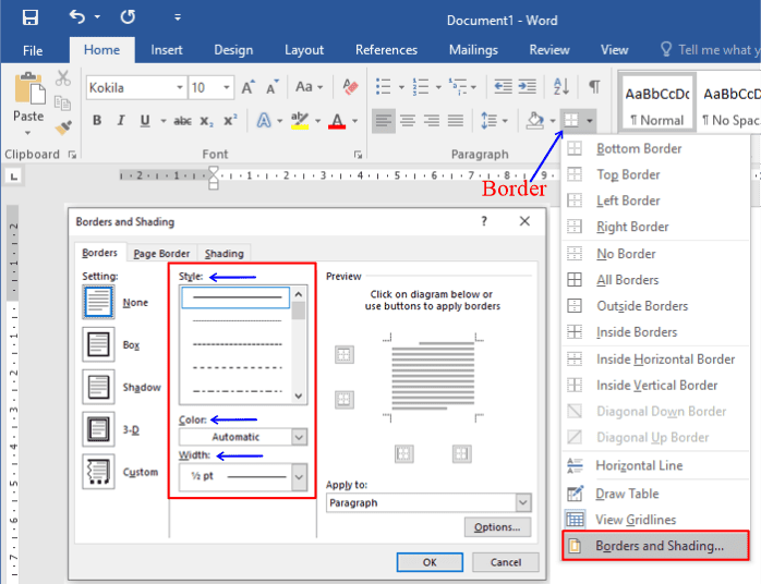 Change Border Style in MS Word in Hindi