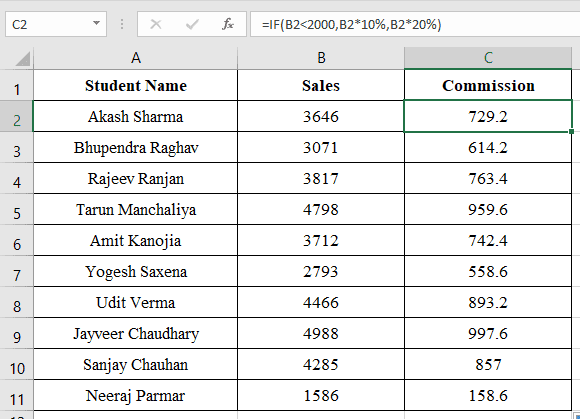 IF Function example in excel