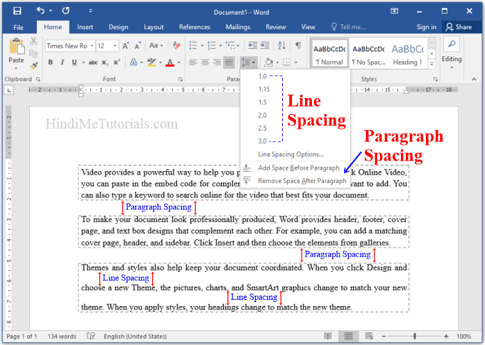 Line and Paragraph Spacing in MS Word in Hindi