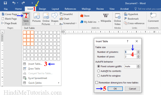 insert table in ms word method 2